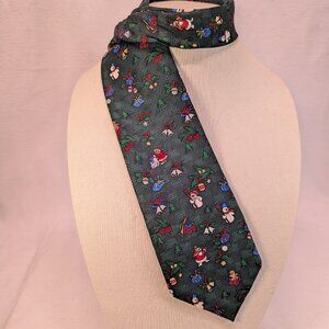 Avon Vintage Men's Necktie Christmas Snowmen and Santa Claus Designs Green